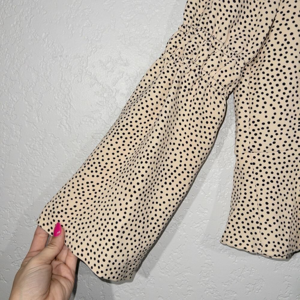 Zara Beige Dot Bell Sleeve Top Size Medium - Picture 2 of 7